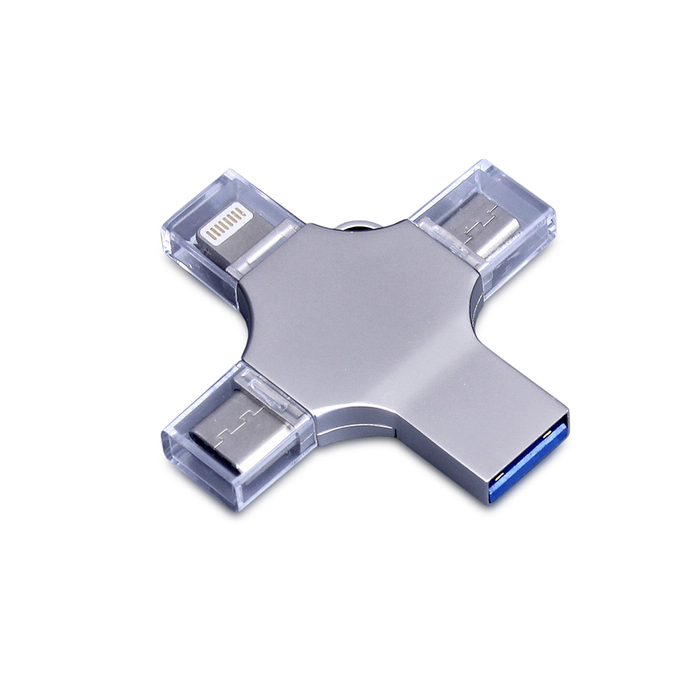 USB 3.0-флешка на 64 Гб 4-в-1 с разъемами Micro USB, Type-C и Lightning