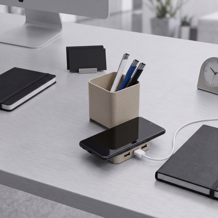 Настольный органайзер Cubic с функциями USB-хаба и беспроводной зарядки